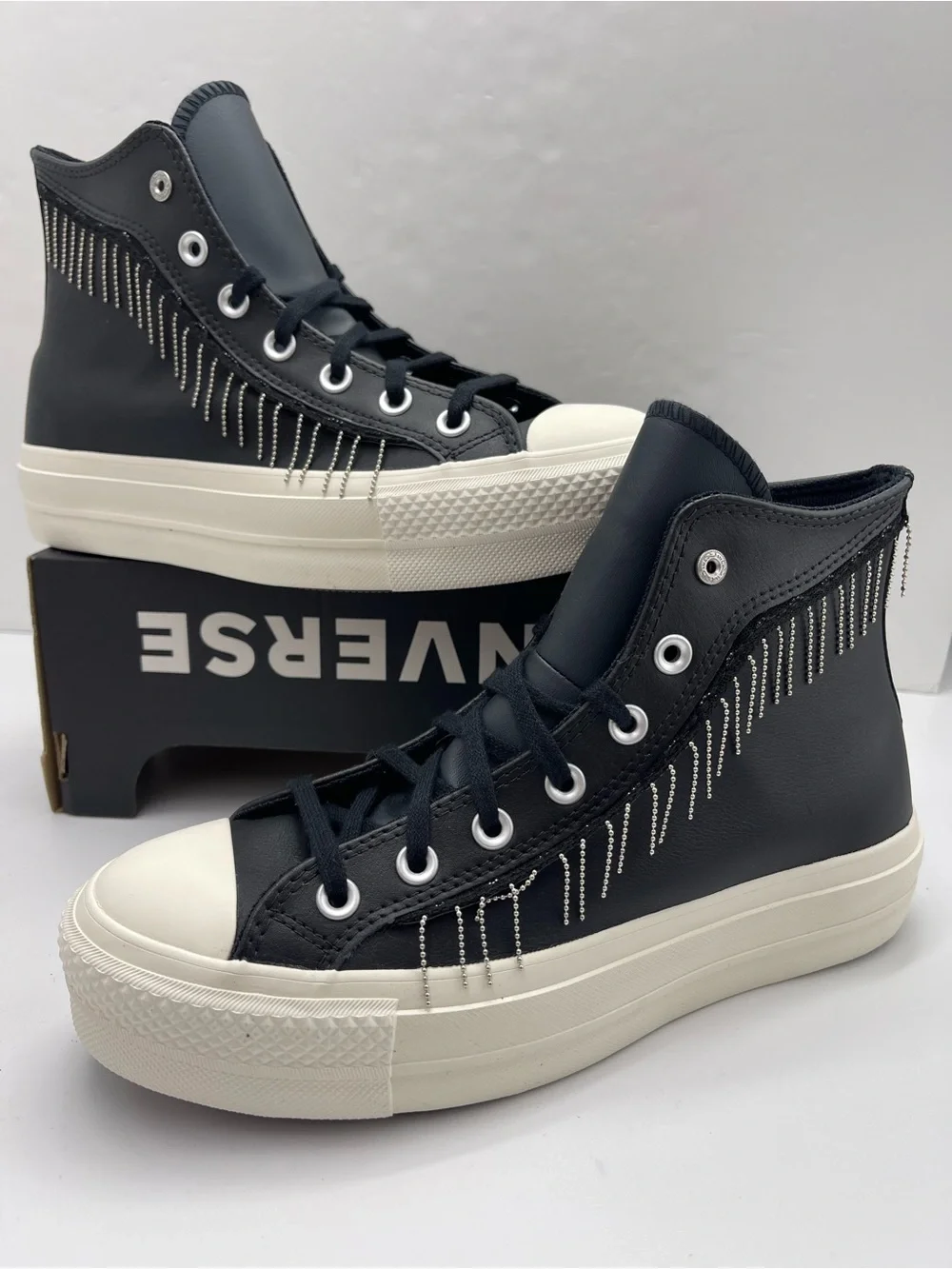 Converse A15473C CTAS LIFT HI Leather BLACK/EGRET/SILVER Platform Sneakers